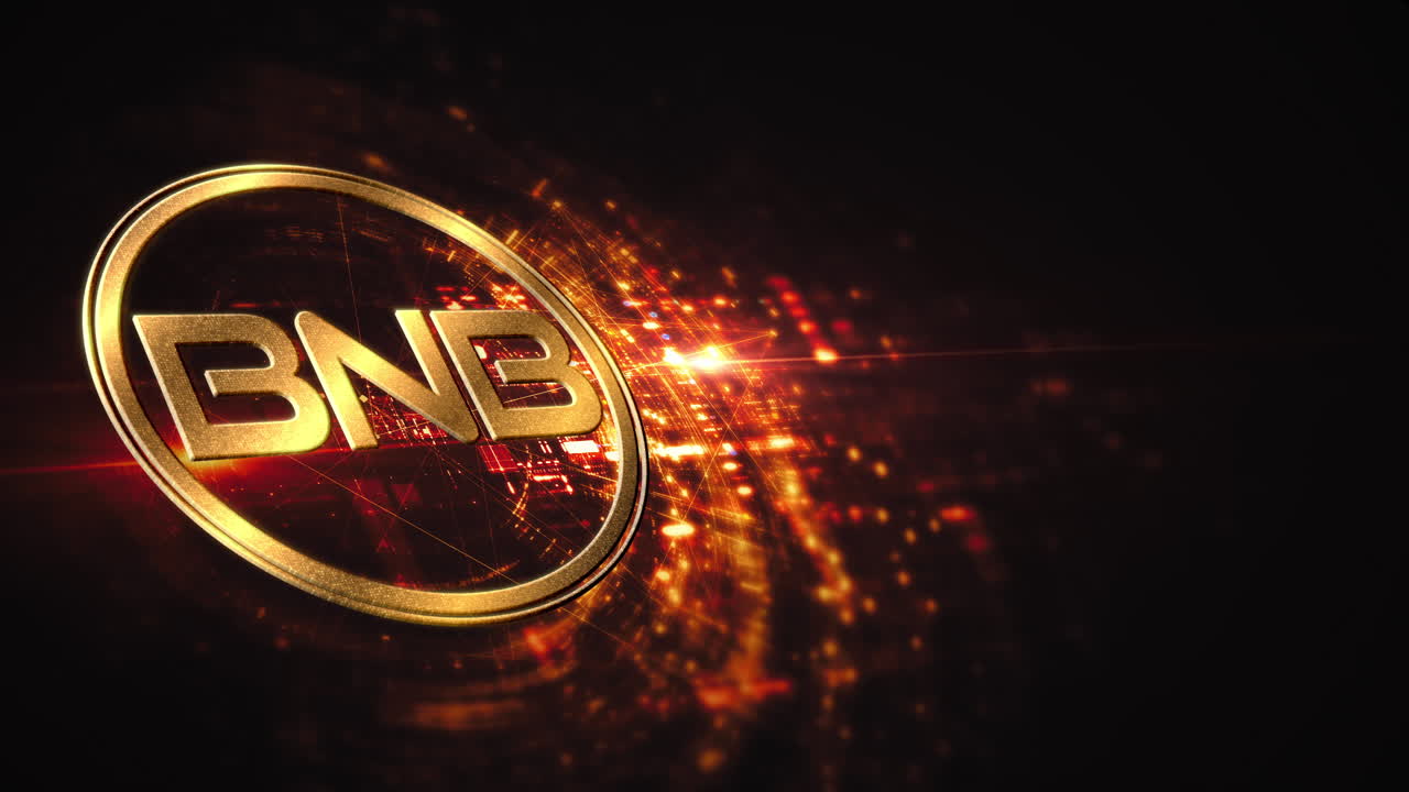 Futuristic digital background highlighting advanced cryptocurrency and encryption technology, featuring blockchain networks and secure cryptographic systems : Binance, BNB,