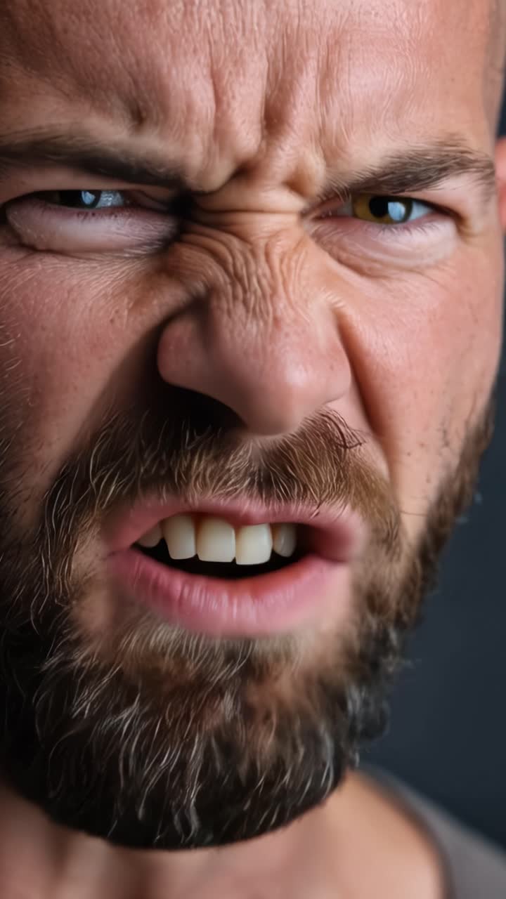 Intense Emotion Captured in Two Frames: A Man's Anger and Determination Revealed Through Raw Facial Expressions and Powerful Vocalization