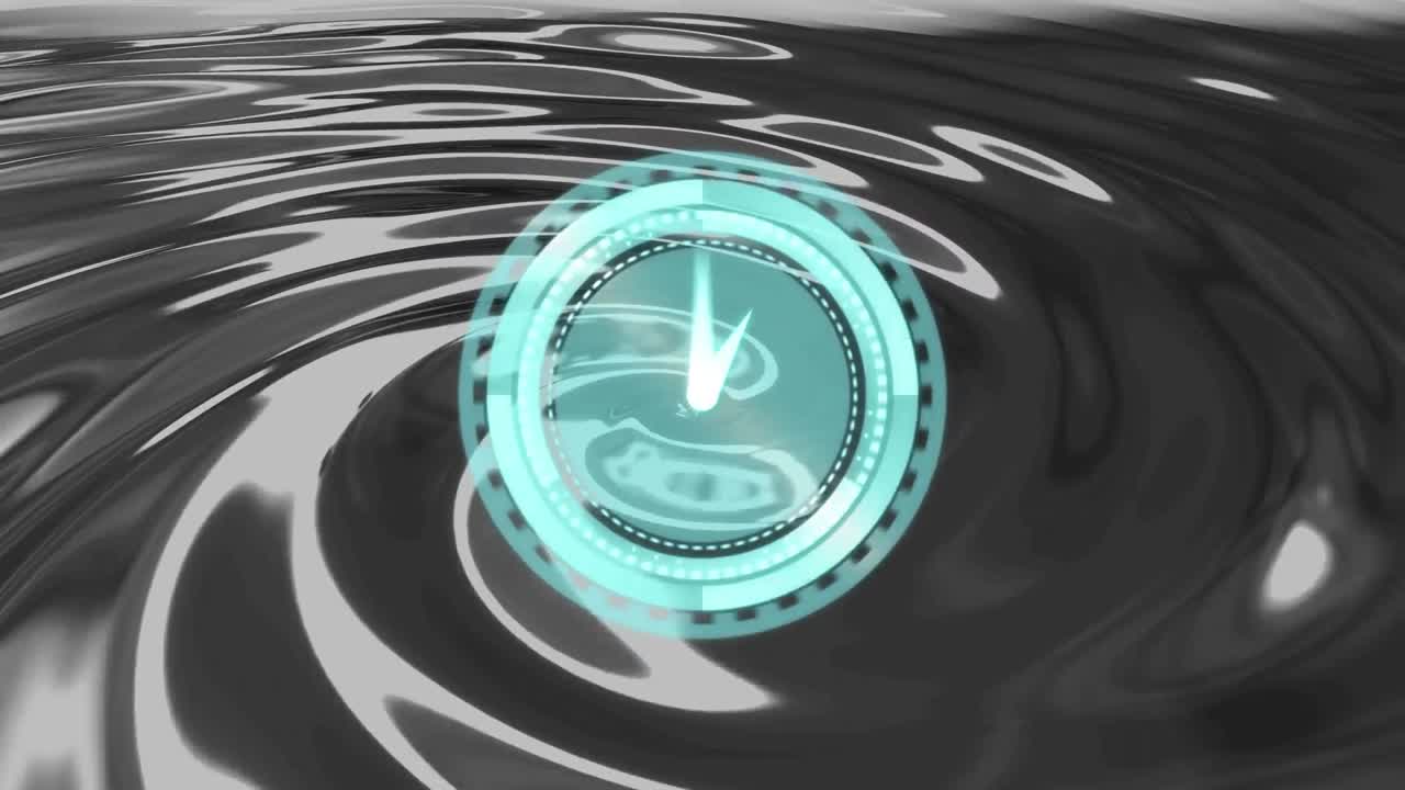 animación de un reloj moviéndose rápidamente sobre un fondo líquido gris
