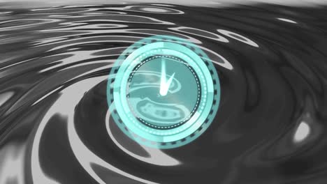 animation of clock moving fast over grey liquid background