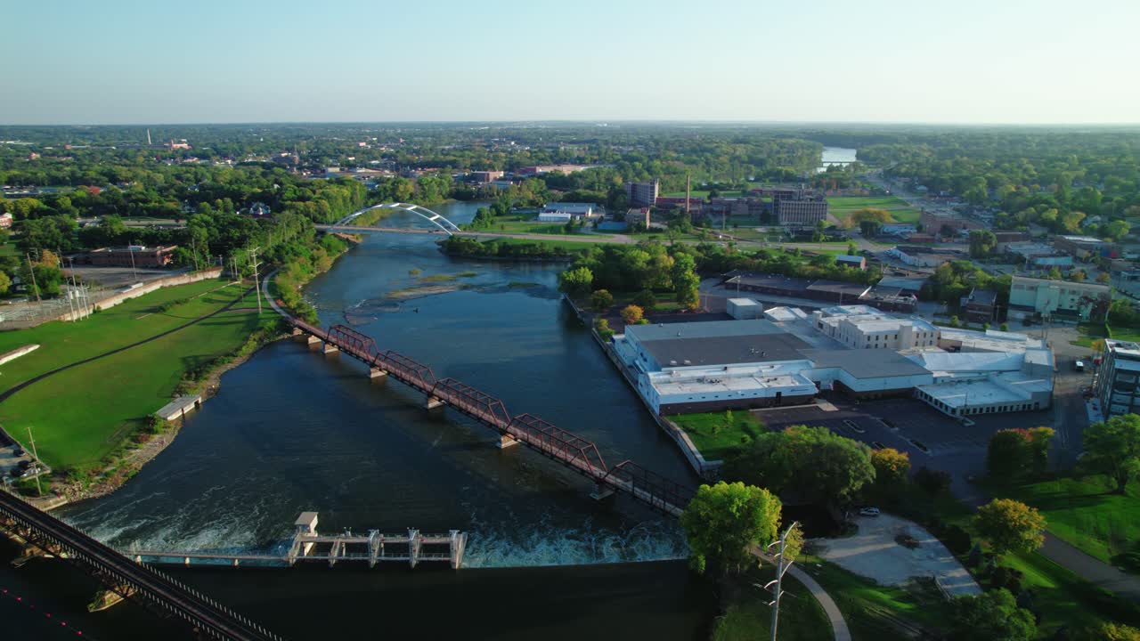Fordham Dam Aerial in Rockford Illinois abover Rock river