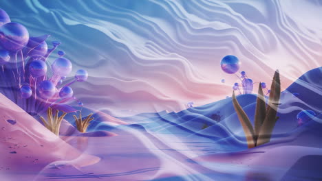 dreamlike pastel alien landscape with spherical plants