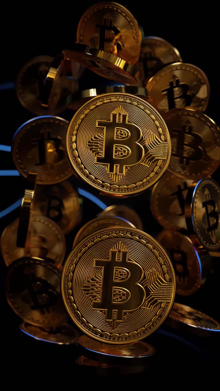 Animação de Bitcoin Dourado Girando em Fundo Escuro Cripto Cinematográfico 4K