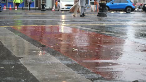 rainy city street with people walking