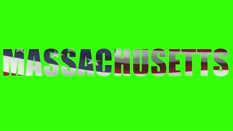 massachusetts state name on green screen animation. usa state flag waving