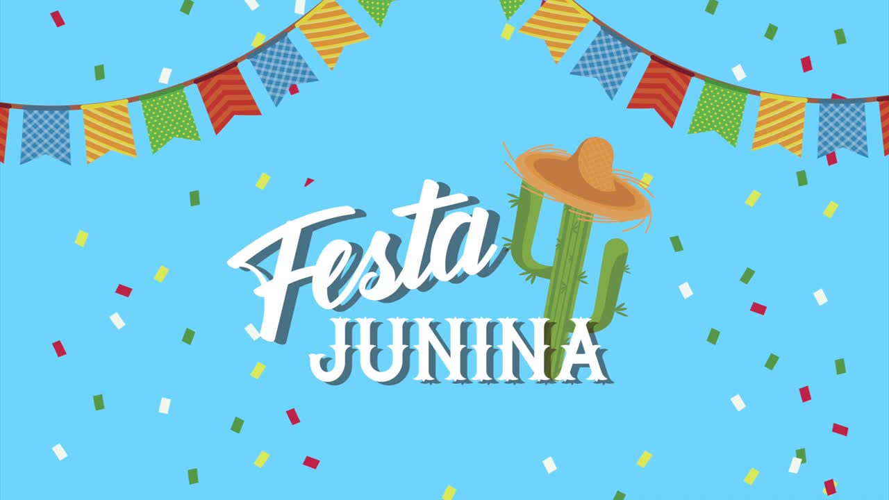 animación de letras de festa junina con guirnaldas