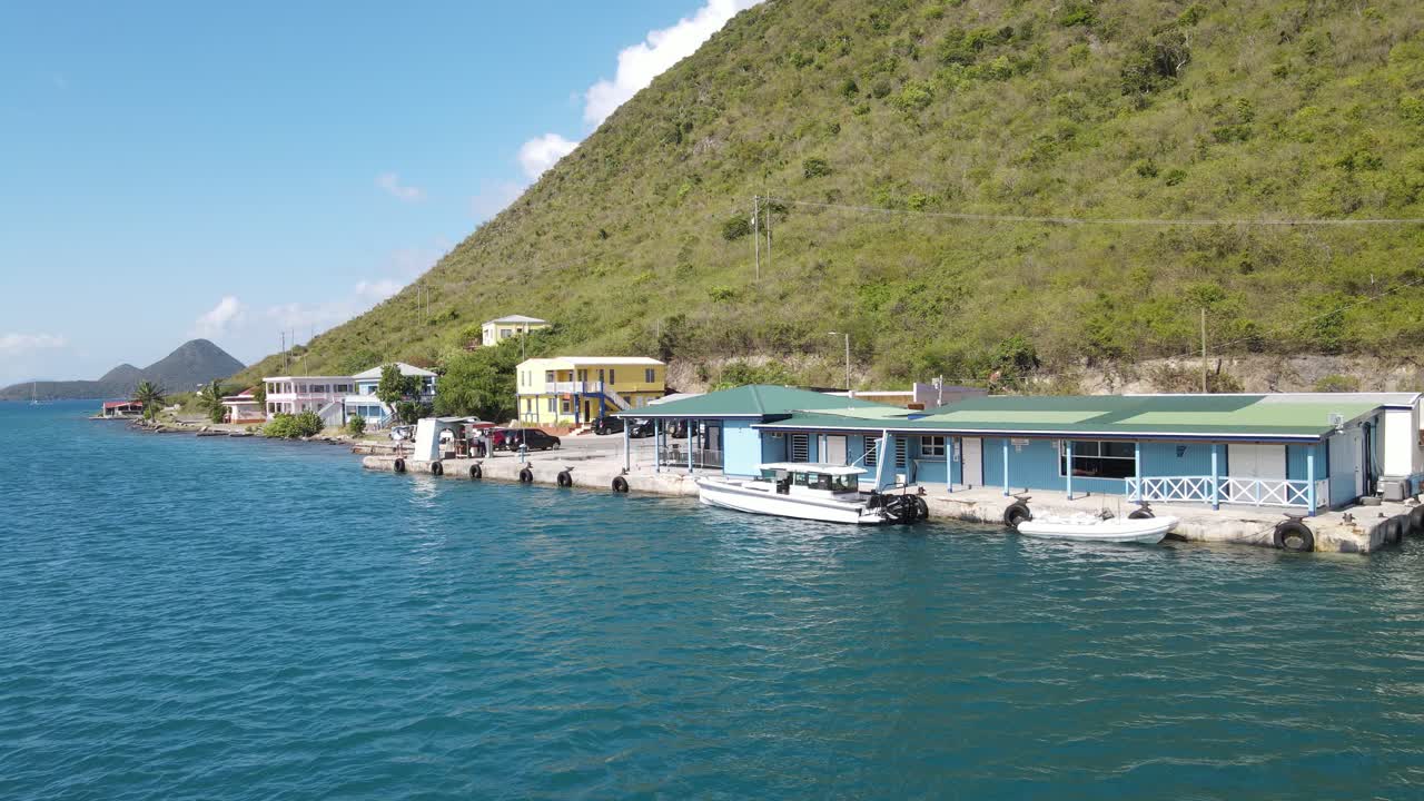 aerial arrival at the West End Ferry Service in the British Virgin Islands, private port of entry