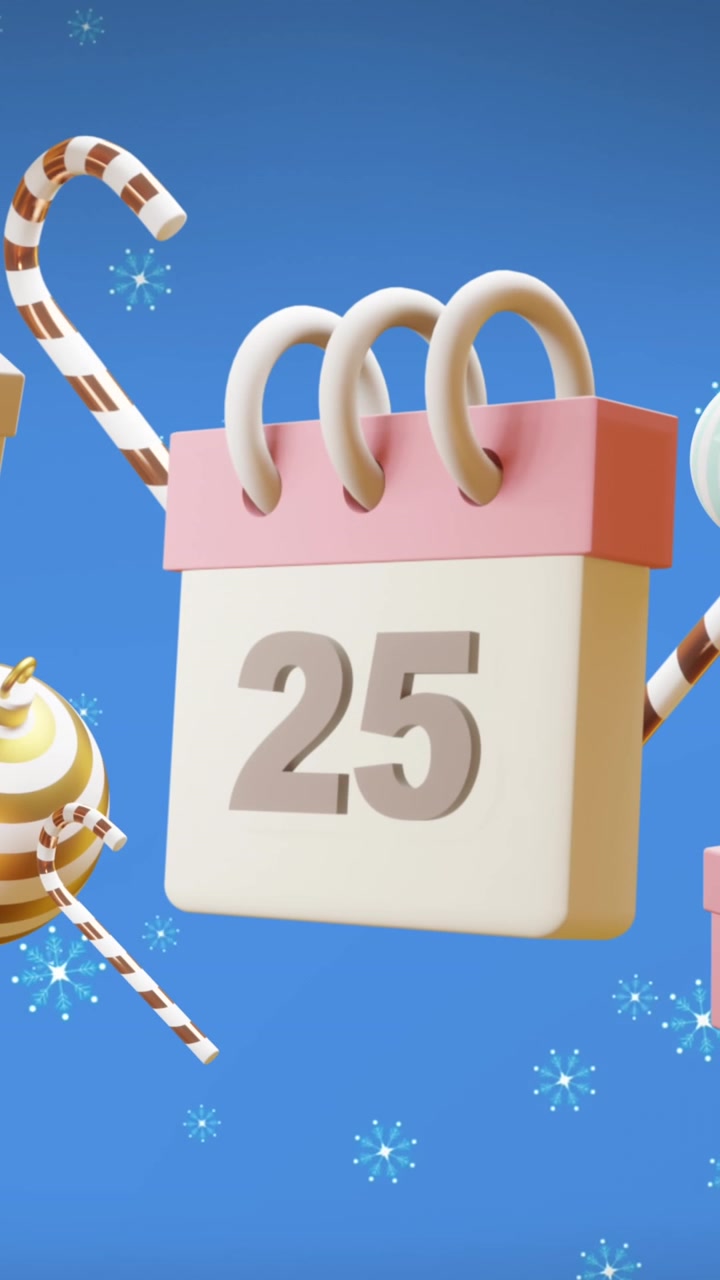 Animazione di calendario con data 25 dicembre e decorazioni natalizie