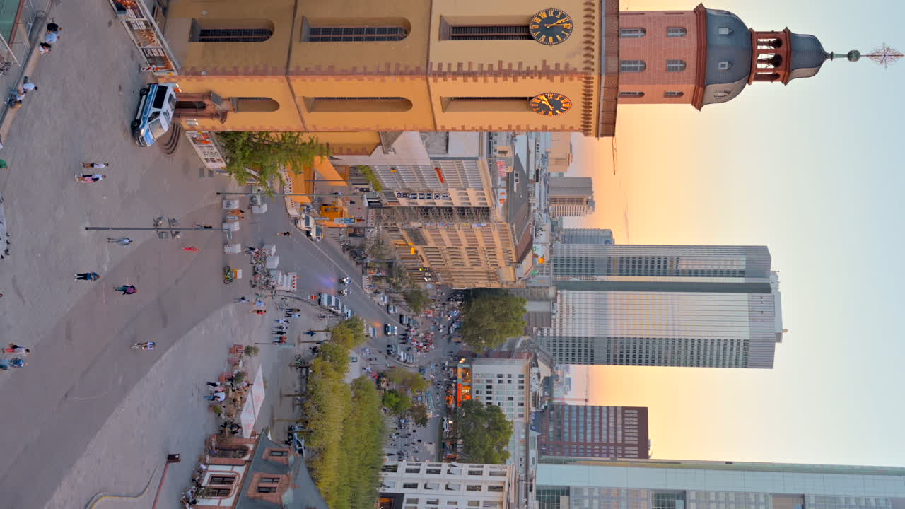 Frankfurt, Germany - November 13, 2022: Aerial view of the Hauptwache plaza in the city centre. Vertical