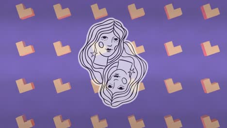 animation of gemini symbol over violet background with rotating shapes