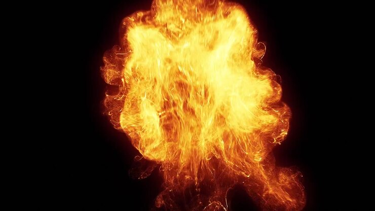 Large Fireball Explosion Isolated on Black Background