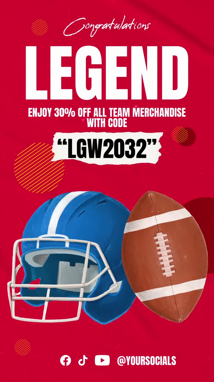 Casco e pallone da football americano con offerta promozionale su sfondo rosso