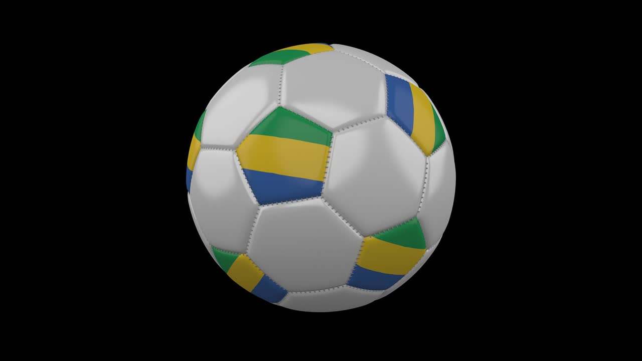 Pallone da calcio con bandiera del Gabon in loop 4k con canale alfa.