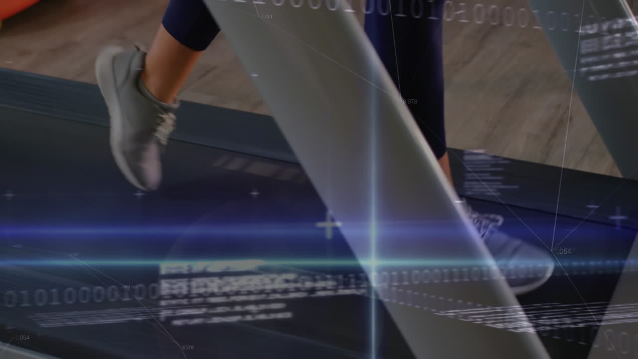 Animation of financial data processing over running person