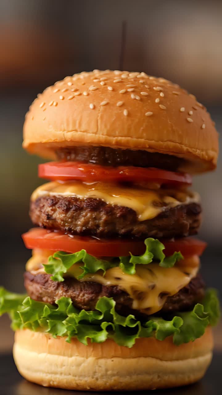 Hamburger Succoso Primo Piano Sfondo Bokeh 4K