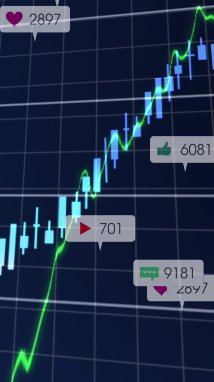 Animazione di più grafici e numeri che cambiano con barre di notifica su sfondo nero