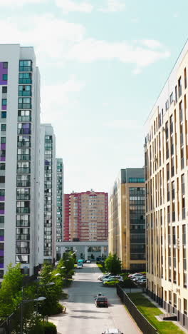 modern apartment buildings in a city street