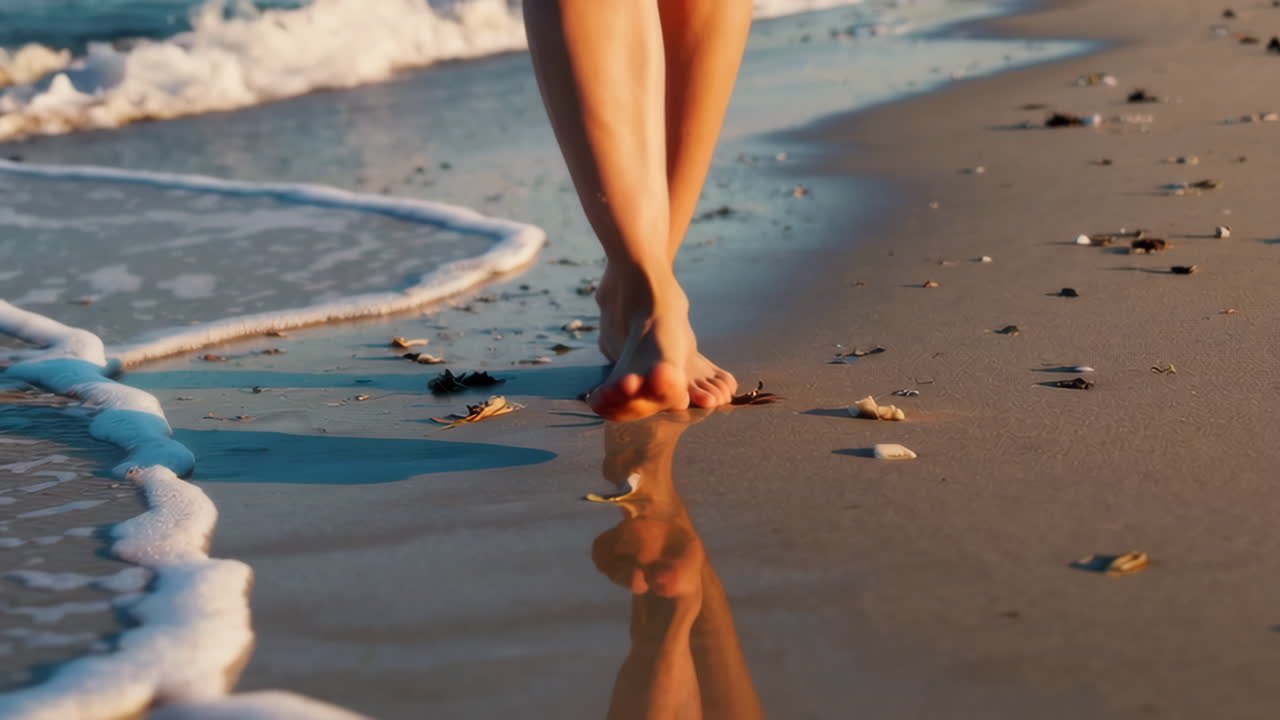 Barefoot Walk on the Beach at Sunset