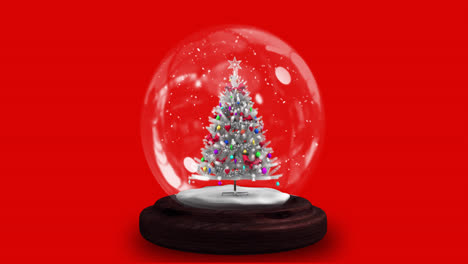 Animation-of-snow-globe-over-red-background