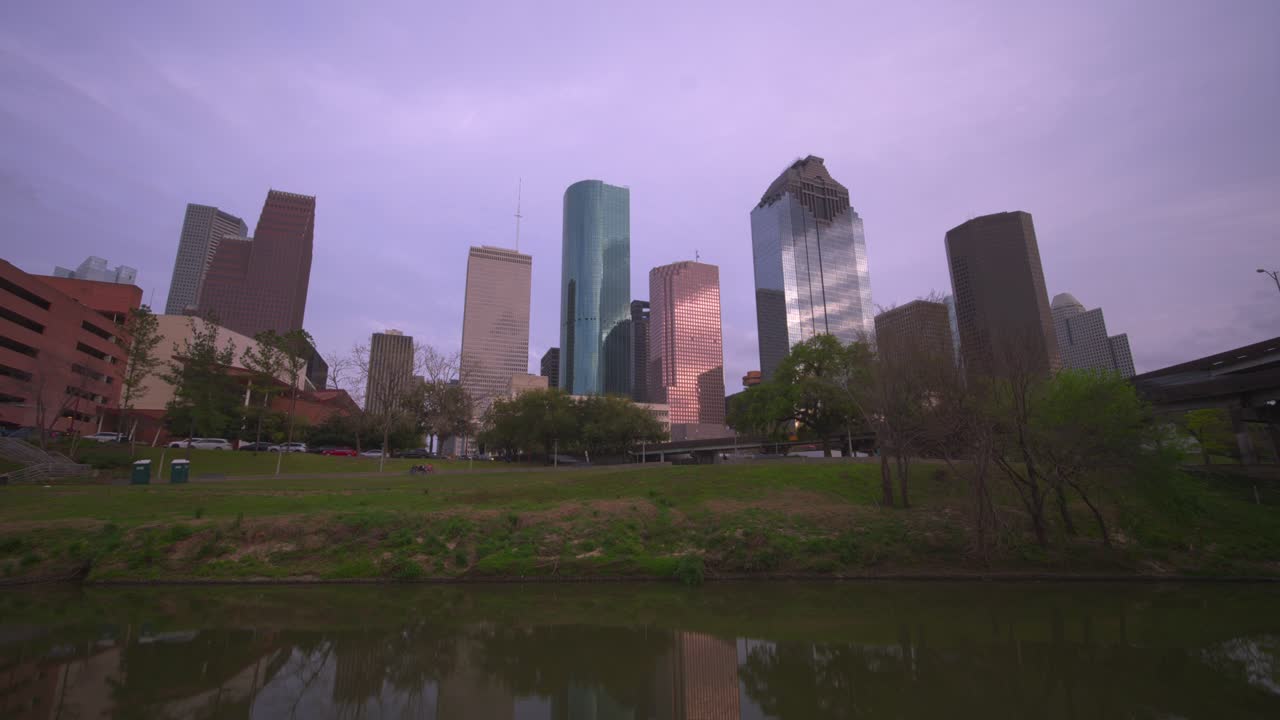 Wide-Angle View of Downtown Houston Under Cloudy Skies timelapse