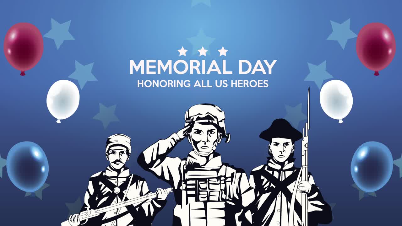 헬 풍선이 떠다니는 축하 메모리얼 데이 글자 카드