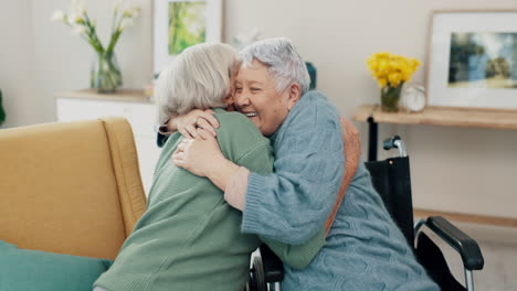 happiness, smile and senior friends hugging