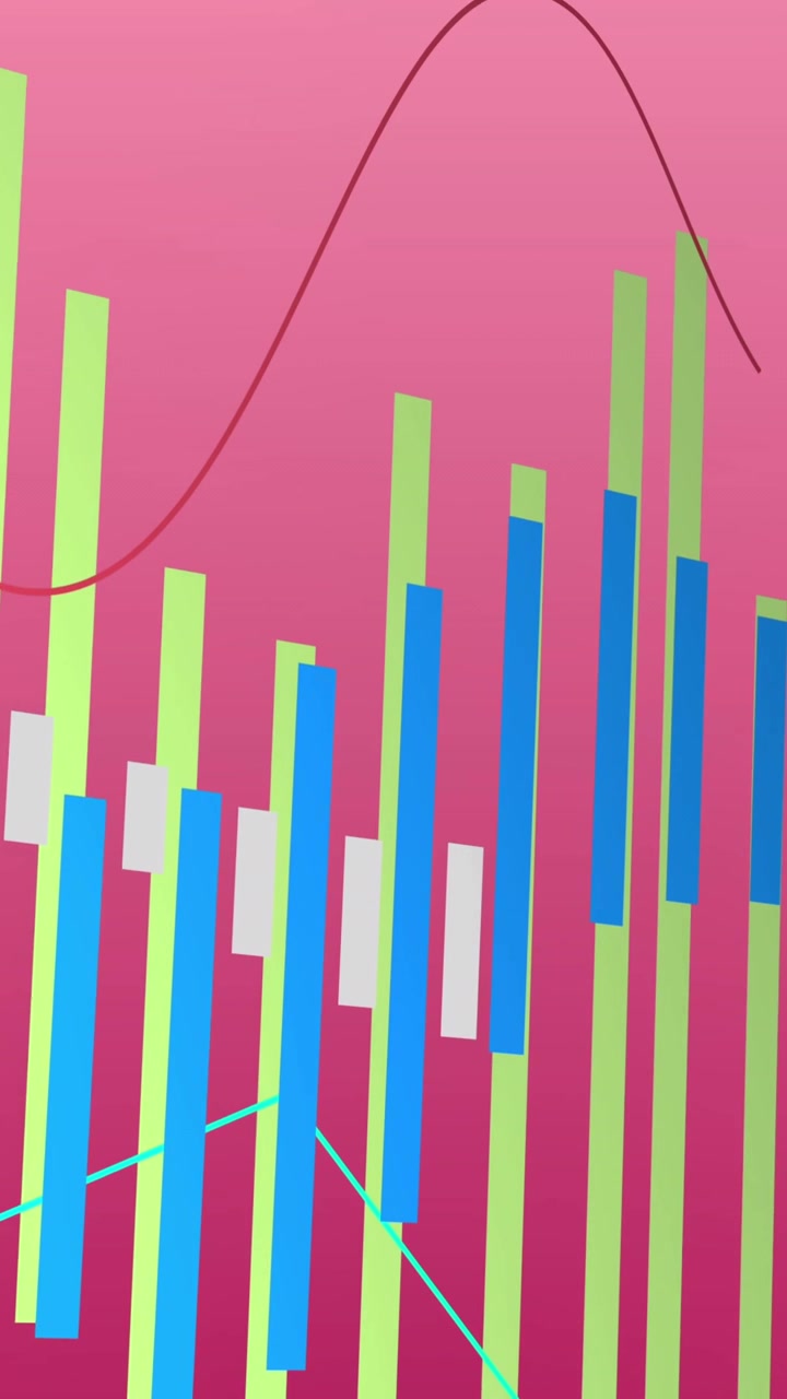Animation von mehreren mehrfarbigen Diagrammen vor rosa Hintergrund