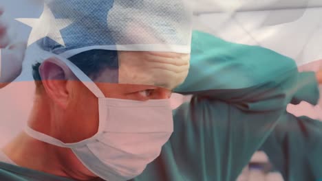 animation of flag of chile waving over surgeons in operating theatre