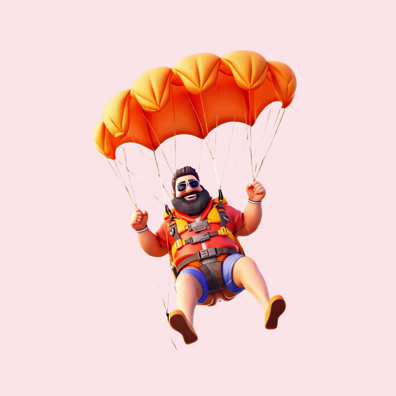 Cartoon man skydiving adventure animation isolated asset, transparent 4K video, alpha channel