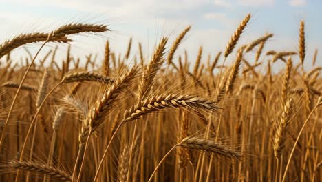 golden wheat field under clear skies: a serene landscape of ripening wheat crops ready for harvest with gentle breezes flowing through the stalks