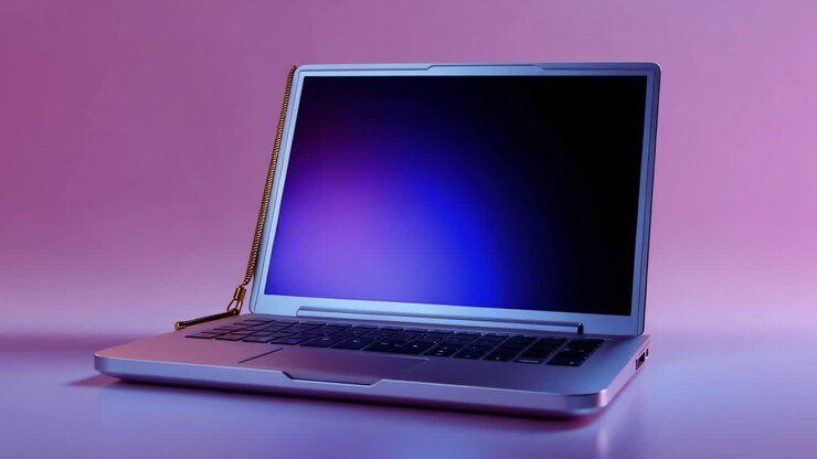 Elegantes und modernes Laptop auf einem Farbverlaufshintergrund: Ein digitales Gerät, das innovatives Design und künstlerische Ästhetik für Technikliebhaber präsentiert