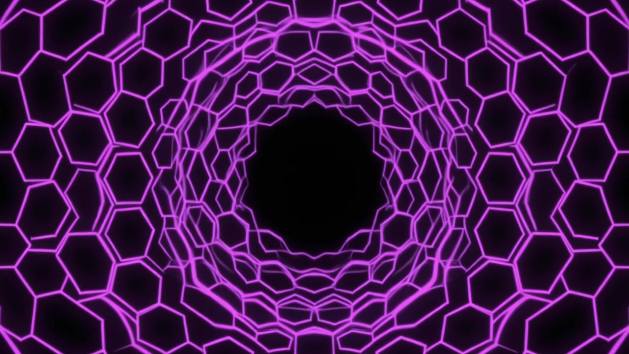 Animazione astratta di un tunnel esagonale viola