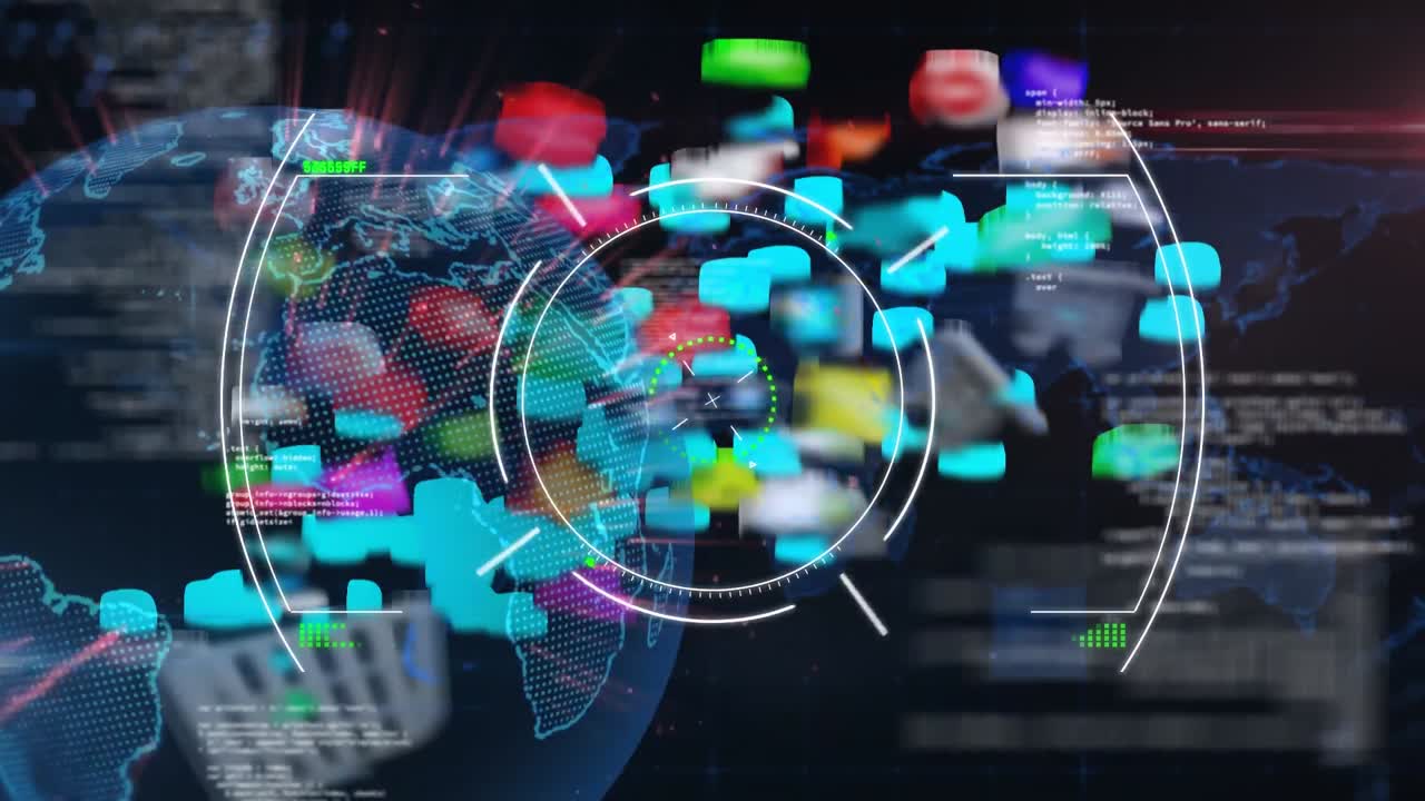 아이콘과 연결 네트워크와 함께 지구의 애니메이션