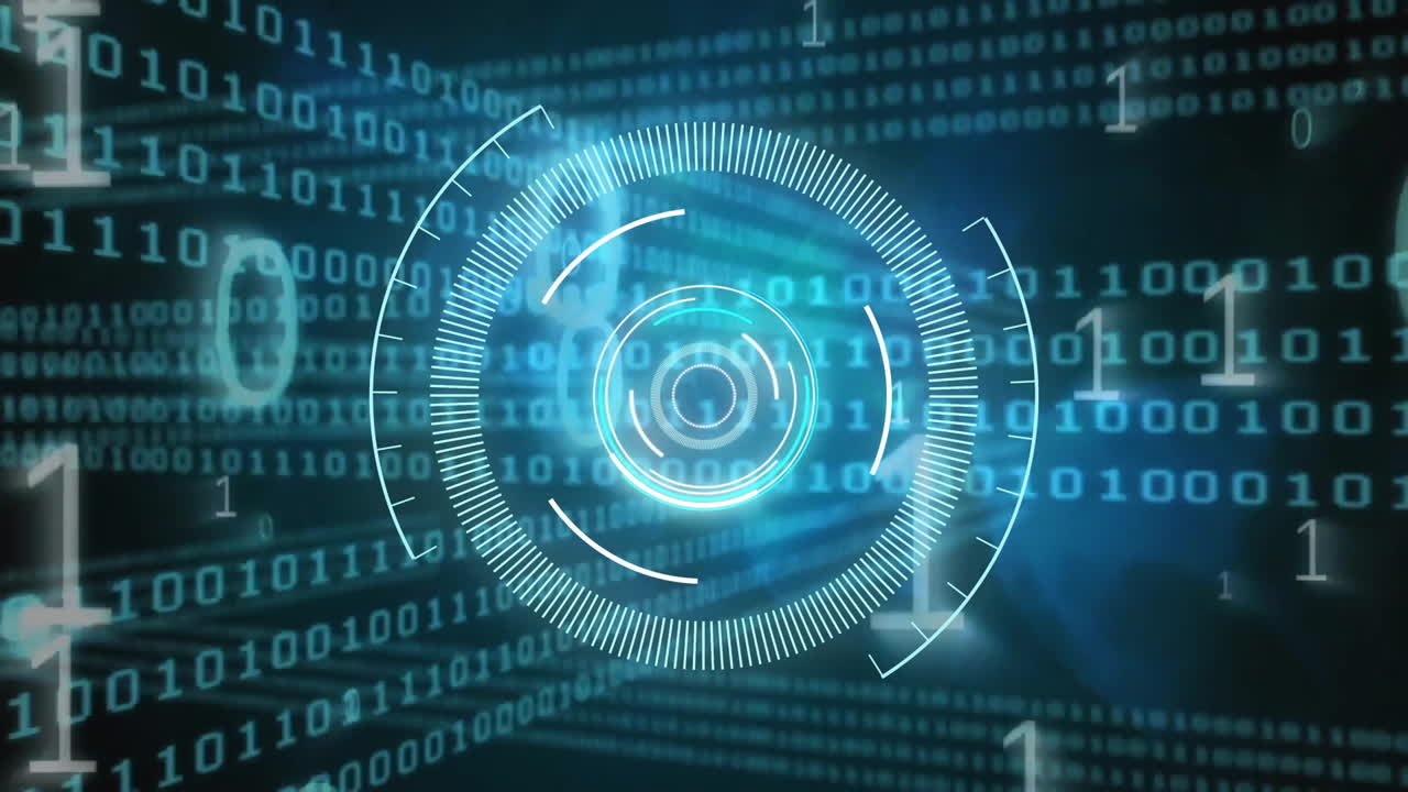 Animation of scope scanning over data processing on black background