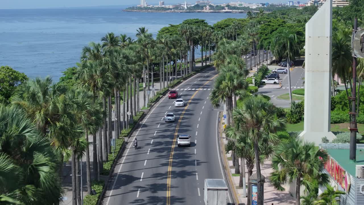 Coastal Highway with Palm Trees and City View