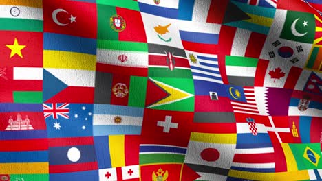 seamless loop 4k vdo. flags collection of the world. 3d rendering illustration of waving sign symbol. international flags.
