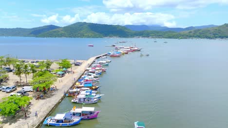 Paraty,-rio-de-janeiro-RJ,-Brazil,-travel-in,-drone-footage,-artisanal-boat-port,-caisao