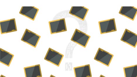 색 배경에 질문표 위에 떠다니는 블랙보드 아이콘의 애니메이션