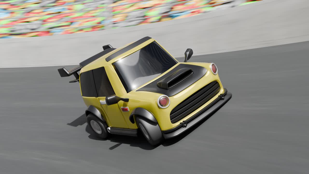Cartoon Yellow Car on Race Track