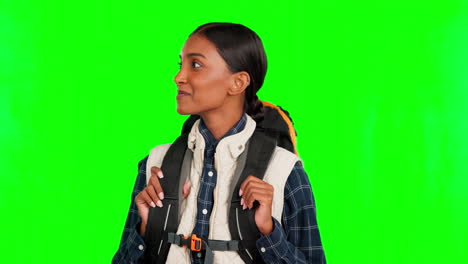 viaje, pantalla verde y mujer respirando