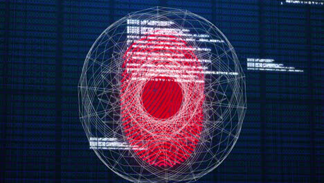 animation of scanning fingerprint, with information and research data processing on black