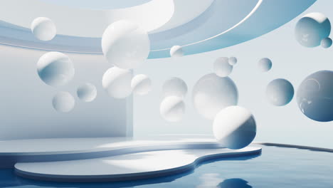 floating balls and water surface background, 3d rendering.