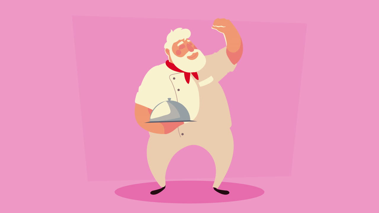 셰프가 트레이를 들어올리는 캐릭터 애니메이션