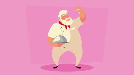 animado de personaje de chef levantando la bandeja