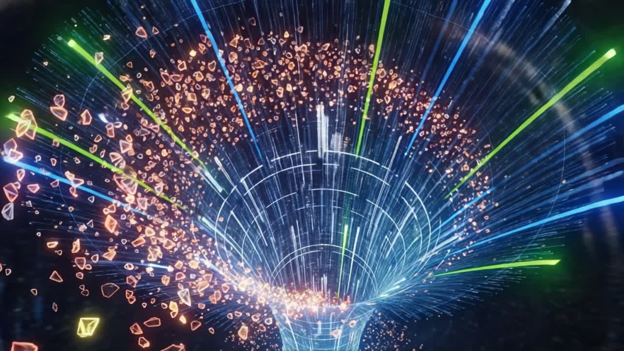 Stunning Visualization of Dynamic Energy Flow in a Digital Vortex, Illustrating Concepts of Motion, Light, and Abstract Data in a Futuristic Environment