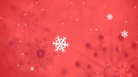 Animation-of-snow-falling-over-christmas-pattern-on-red-background