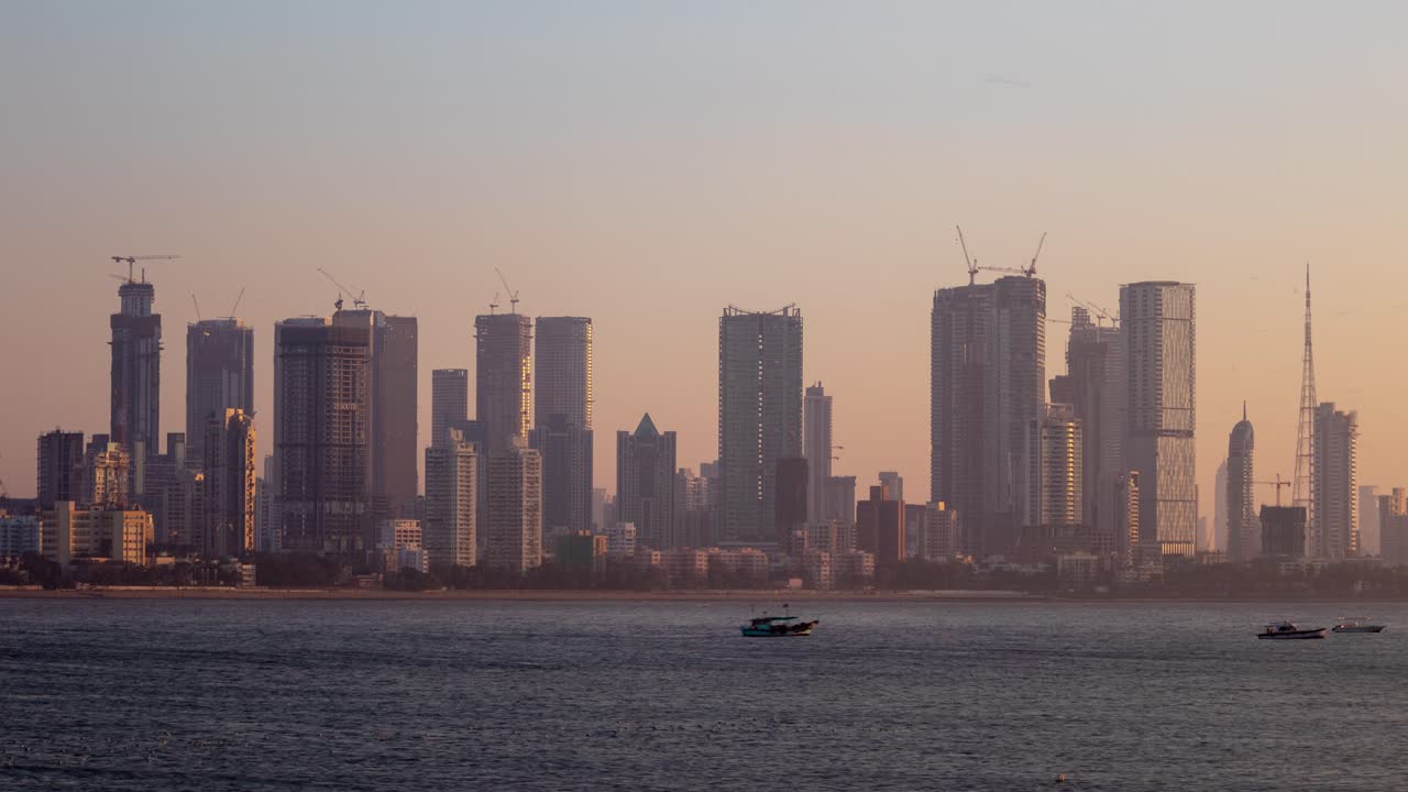 Timelapse of large modern seafacing office building Mumbai