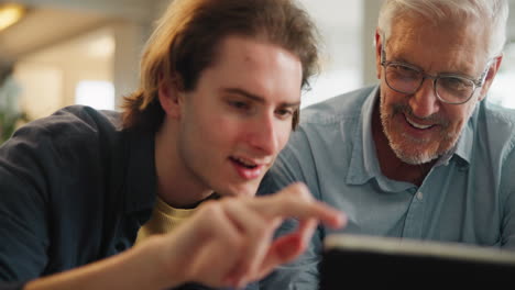 grandfather and grandson conversing