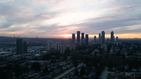 scenic cityscape in the evening, colorful sunset sky
