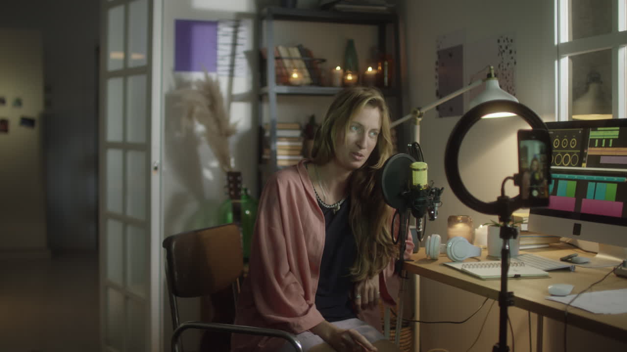 Girl Live Streaming on Social Media at Home